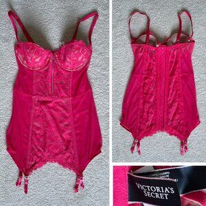 New! Victoria's Secret Pink Lace Lingerie Garter Bustier Corset Bra 35724